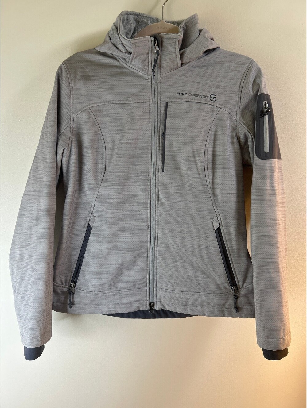 Free Country Hooded Soft Shell Jacket Women's Medium Gray Fleece Lined Zip